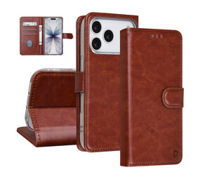 TUNIQ TUNIQ iPhone 17 Pro Book type housse - Marron - Porte-cartes pour 3 cartes - Fermeture magnétique - Cintre