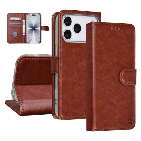 TUNIQ TUNIQ iPhone 17 Pro Book-Case hul - Kartenhalter für 3 Karten - Magnetverschluss - Aufhänger - Braun