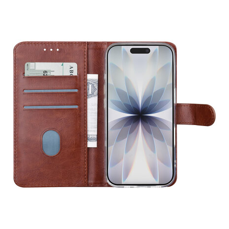 TUNIQ TUNIQ iPhone 17 Pro Book-Case hul - Kartenhalter für 3 Karten - Magnetverschluss - Aufhänger - Braun