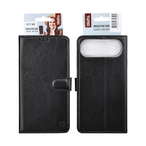 TUNIQ TUNIQ iPhone 17 Air Book type case - Card holder for 3 cards - Magnetic closure - Hanger - Black