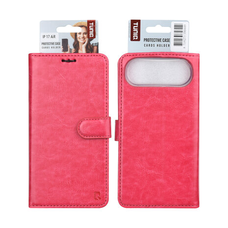 TUNIQ TUNIQ iPhone 17 Air Book type case - Card holder for 3 cards - Magnetic closure - Hanger - Hot Pink