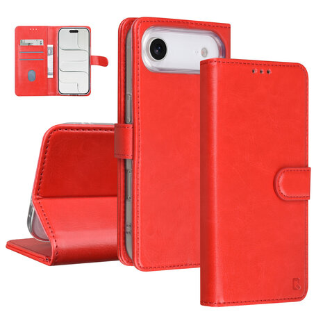 TUNIQ TUNIQ iPhone 17 Air Book type case - Card holder for 3 cards - Magnetic closure - Hanger - Red