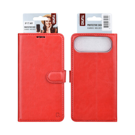 TUNIQ TUNIQ iPhone 17 Air Book type case - Card holder for 3 cards - Magnetic closure - Hanger - Red