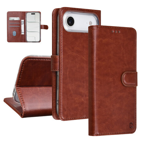 TUNIQ TUNIQ iPhone 17 Air Book type case - Card holder for 3 cards - Magnetic closure - Hanger - Brown