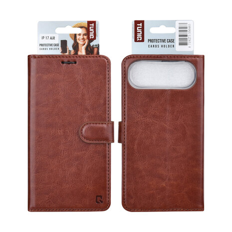 TUNIQ TUNIQ iPhone 17 Air Book type housse - Marron - Porte-cartes pour 3 cartes - Fermeture magnétique - Cintre