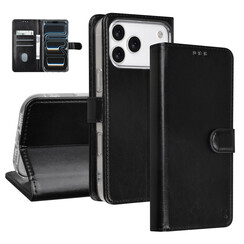 TUNIQ iPhone 17 Pro Max/iPhone 18 Pro Max Klapphülle Kartenhalter für 3 Karten Magnetverschluss Anhänger - Schwarz