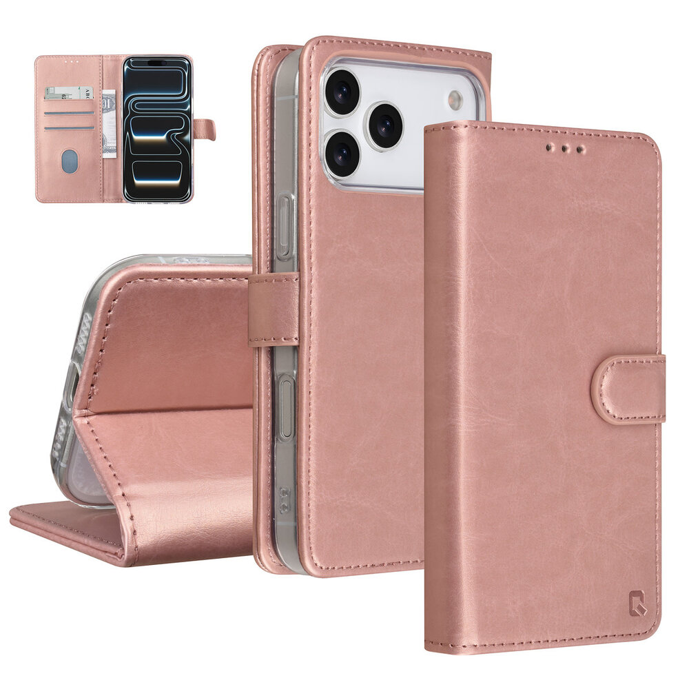 TUNIQ TUNIQ iPhone 17 Pro Max Book-Case hul - Kartenhalter für 3 Karten - Magnetverschluss - Aufhänger - Rose Gold TUNIQ TUNIQ iPhone 17 Pro Max Book-Case hul - Kartenhalter für 3 Karten - Magnetverschluss - Aufhänger - Rose Gold