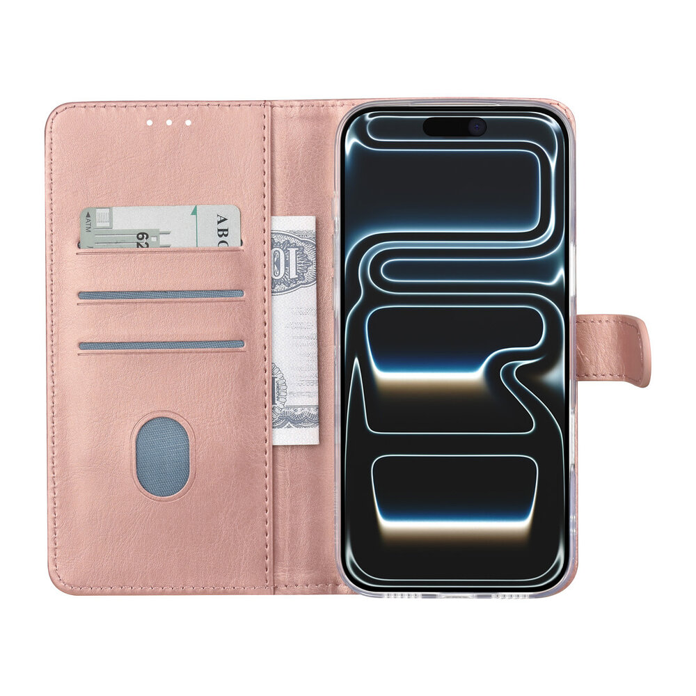 TUNIQ TUNIQ iPhone 17 Pro Max Book type case - Card holder for 3 cards - Magnetic closure - Hanger - Rose Gold