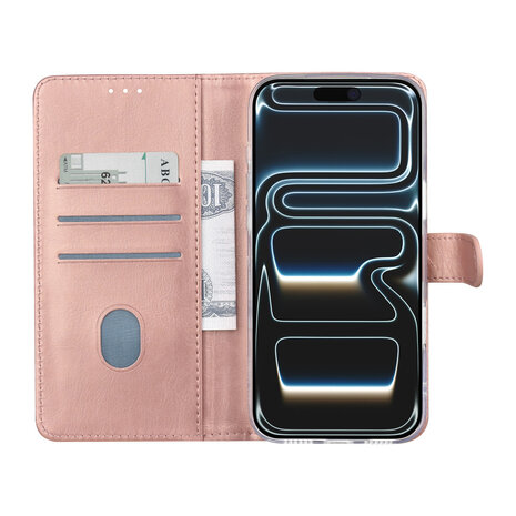 TUNIQ TUNIQ iPhone 17 Pro Max Book Case hoesje - Pasjeshouder voor 3 pasjes - Magneetsluiting - Hanger - Rose Gold TUNIQ TUNIQ iPhone 17 Pro Max Book Case hoesje - Pasjeshouder voor 3 pasjes - Magneetsluiting - Hanger - Rose Gold