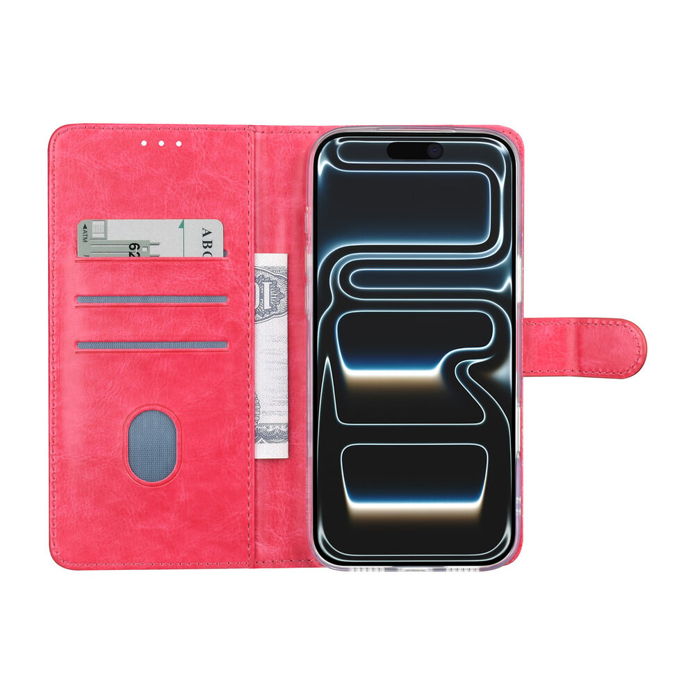 TUNIQ TUNIQ iPhone 17 Pro Max Book Case hoesje - Pasjeshouder voor 3 pasjes - Magneetsluiting - Hanger - Felroze TUNIQ TUNIQ iPhone 17 Pro Max Book Case hoesje - Pasjeshouder voor 3 pasjes - Magneetsluiting - Hanger - Felroze