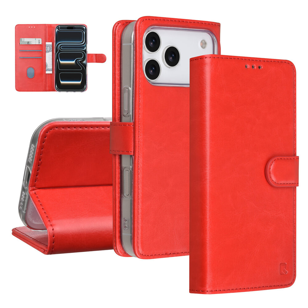 TUNIQ TUNIQ iPhone 17 Pro Max Book type case - Card holder for 3 cards - Magnetic closure - Hanger - Red