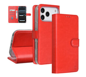 TUNIQ TUNIQ iPhone 17 Pro Max Book type housse - Rouge - Porte-cartes pour 3 cartes - Fermeture magnétique - Cintre