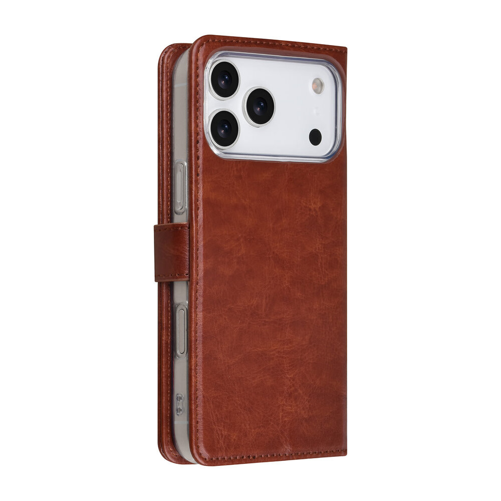 TUNIQ TUNIQ iPhone 17 Pro Max Book type case - Card holder for 3 cards - Magnetic closure - Hanger - Brown
