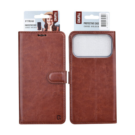 TUNIQ TUNIQ iPhone 17 Pro Max Book type housse - Marron - Porte-cartes pour 3 cartes - Fermeture magnétique - Cintre