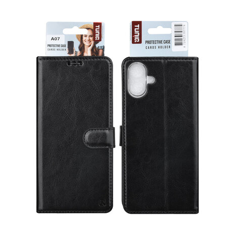 TUNIQ TUNIQ Galaxy A07 Book-Case hul - Kartenhalter für 3 Karten - Magnetverschluss - Aufhänger - Schwarz TUNIQ TUNIQ Galaxy A07 Book-Case hul - Kartenhalter für 3 Karten - Magnetverschluss - Aufhänger - Schwarz