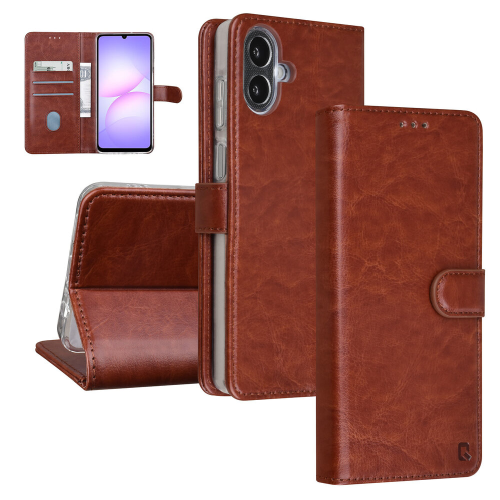 TUNIQ TUNIQ Galaxy A07 Book type case - Card holder for 3 cards - Magnetic closure - Hanger - Brown