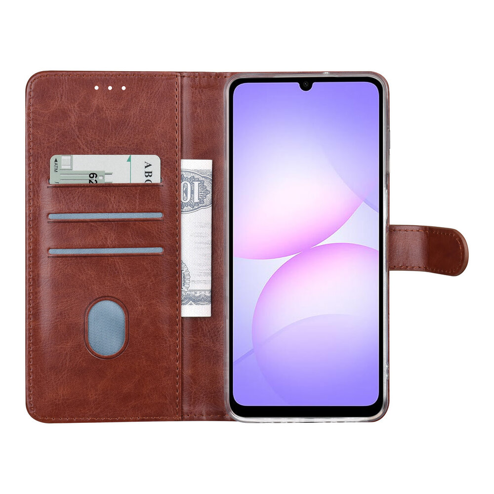 TUNIQ TUNIQ Galaxy A07 Book type case - Card holder for 3 cards - Magnetic closure - Hanger - Brown