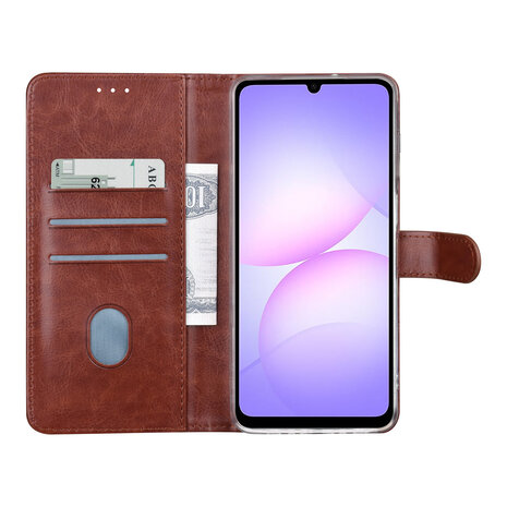 TUNIQ TUNIQ Galaxy A07 Book type case - Card holder for 3 cards - Magnetic closure - Hanger - Brown