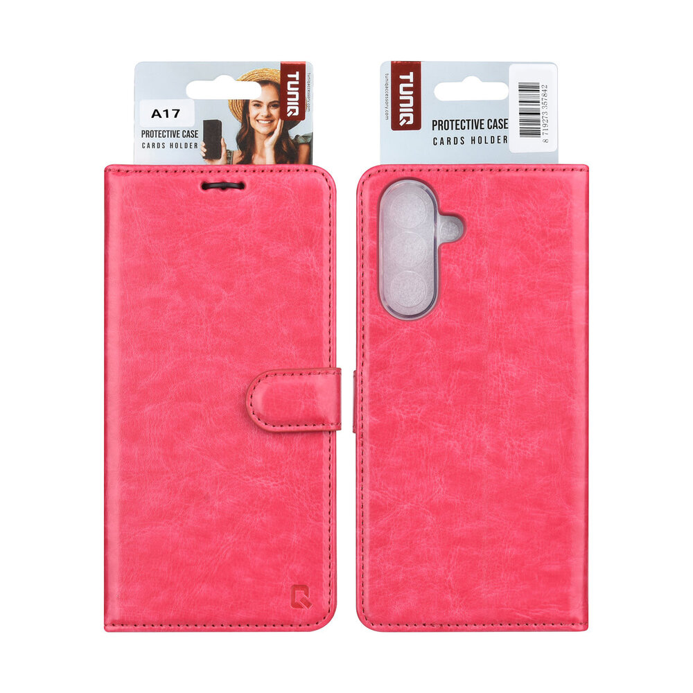 TUNIQ TUNIQ Galaxy A17 Book-Case hul - Kartenhalter für 3 Karten - Magnetverschluss - Aufhänger - Hot Pink