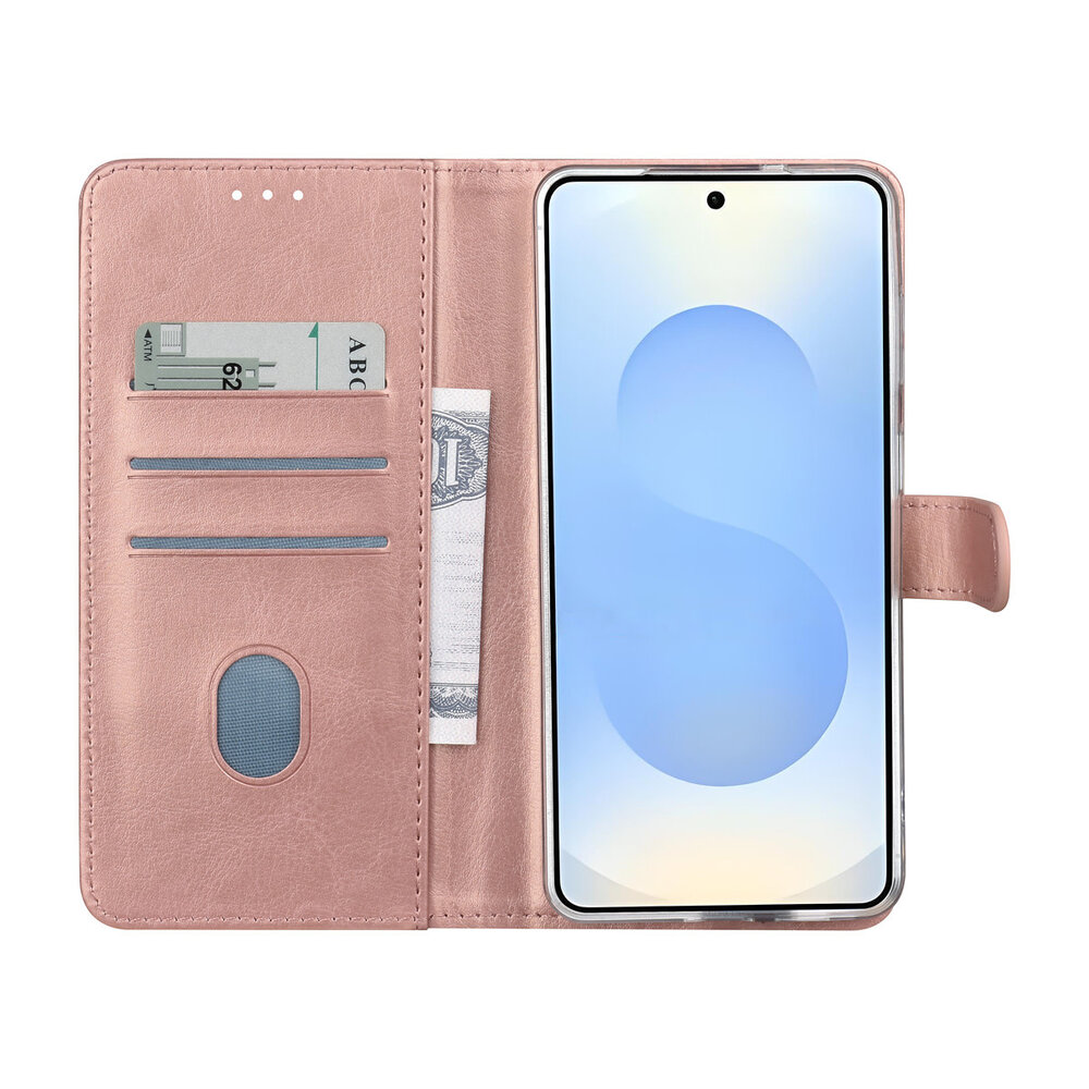 TUNIQ TUNIQ Galaxy S25 FE Book Case hoesje - Pasjeshouder voor 3 pasjes - Magneetsluiting - Hanger - Rose Gold TUNIQ TUNIQ Galaxy S25 FE Book Case hoesje - Pasjeshouder voor 3 pasjes - Magneetsluiting - Hanger - Rose Gold