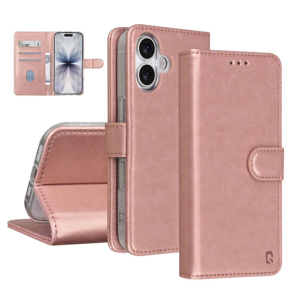 TUNIQ TUNIQ iPhone 17 Book type case - Card holder for 3 cards - Magnetic closure - Hanger - Rose Gold