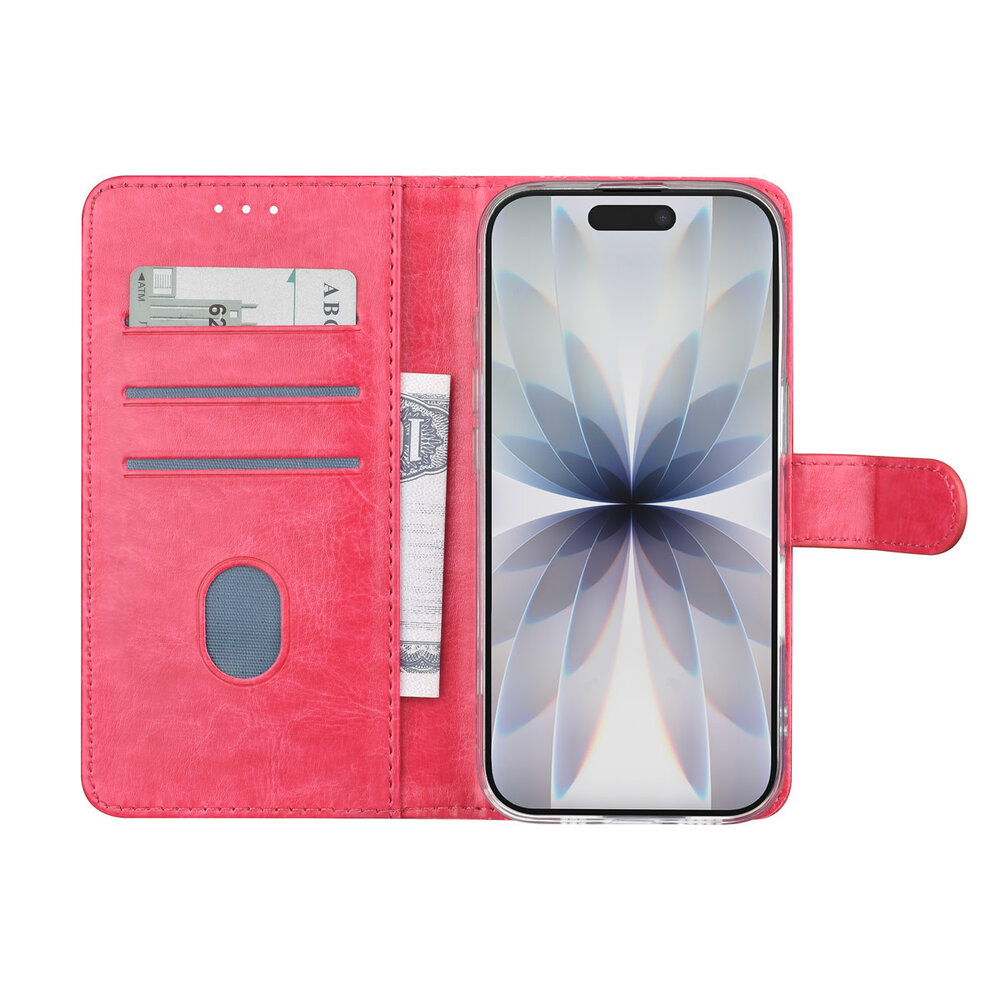 TUNIQ TUNIQ iPhone 17 Book Case hoesje - Pasjeshouder voor 3 pasjes - Magneetsluiting - Hanger - Felroze