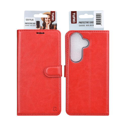 TUNIQ TUNIQ Galaxy S26 Plus Book type housse - Rouge - Porte-cartes pour 3 cartes - Fermeture magnétique - Cintre