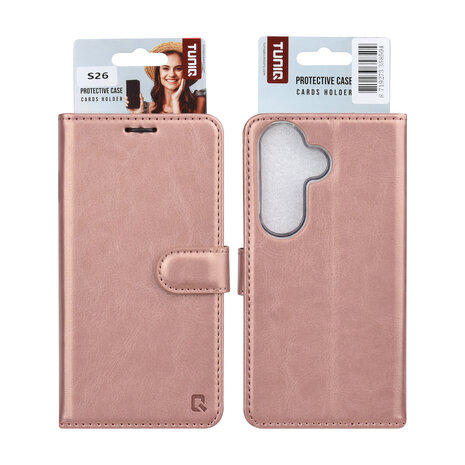 TUNIQ TUNIQ Galaxy S26 Book type housse - Rose Gold - Porte-cartes pour 3 cartes - Fermeture magnétique - Cintre