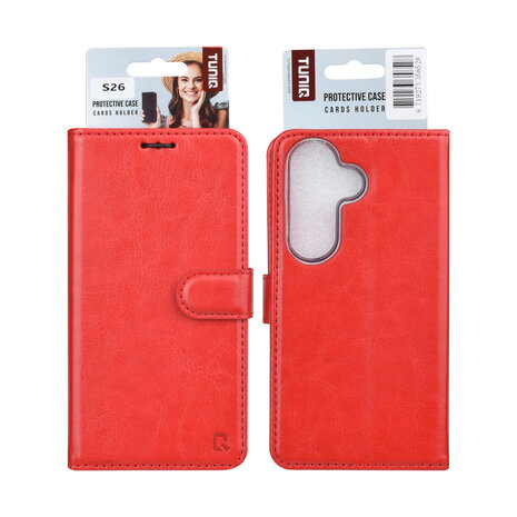TUNIQ TUNIQ Galaxy S26 Book type housse - Rouge - Porte-cartes pour 3 cartes - Fermeture magnétique - Cintre