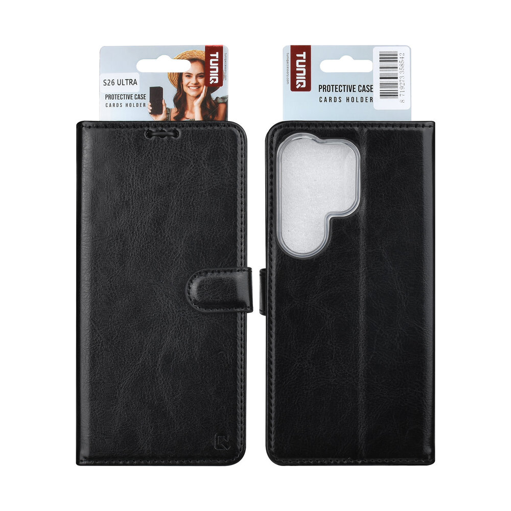 TUNIQ TUNIQ Galaxy S26 Ultra Book type housse - Noir - Porte-cartes pour 3 cartes - Fermeture magnétique - Cintre TUNIQ TUNIQ Galaxy S26 Ultra Book type housse - Noir - Porte-cartes pour 3 cartes - Fermeture magnétique - Cintre