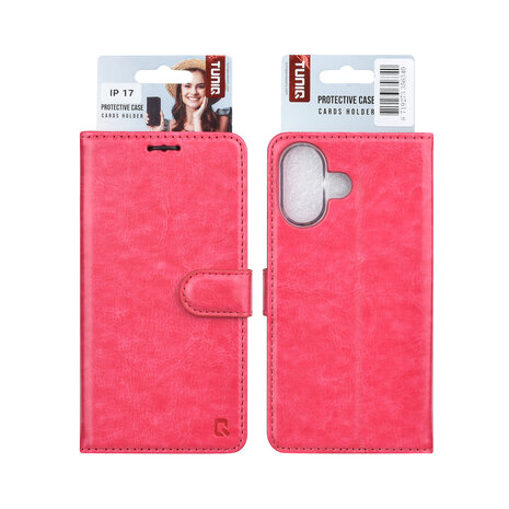 TUNIQ TUNIQ iPhone 17 Book-Case hul - Kartenhalter für 3 Karten - Magnetverschluss - Aufhänger - Hot Pink TUNIQ TUNIQ iPhone 17 Book-Case hul - Kartenhalter für 3 Karten - Magnetverschluss - Aufhänger - Hot Pink
