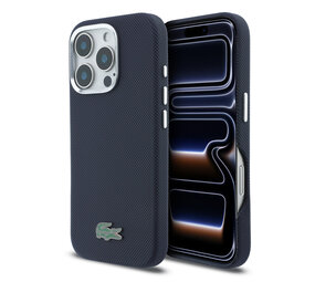 Lacoste Lacoste iPhone 16 Pro Backcover hoesje - MagSafe - Metal Edges - Iconic Petit Pique Logo - Navy