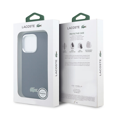 Lacoste Lacoste iPhone 16 Pro Back-Cover hul - MagSafe - Metal Edges - Iconic Petit Pique Logo - Navy