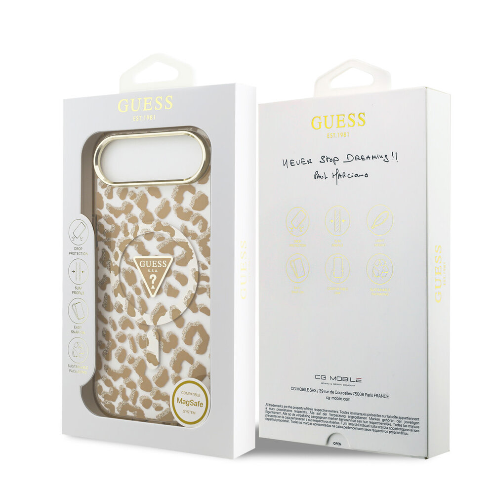 Guess Guess iPhone 17 Air Backcover hoesje - Magsafe - Leopard Glitter Edition - Bruin