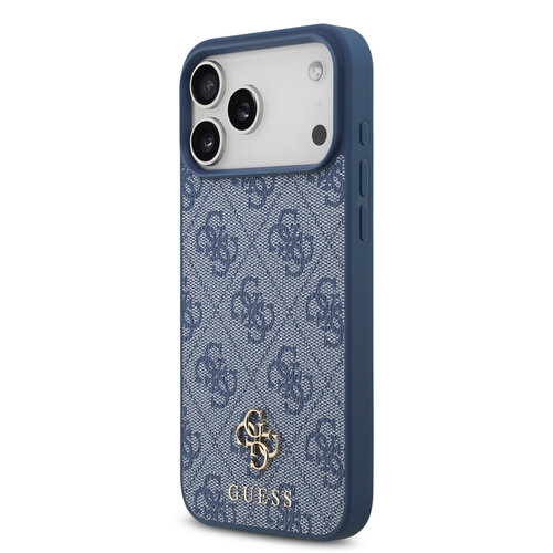 Guess Guess iPhone 17 Pro Max/iPhone 18 Pro Max Coque arrière MagSafe Petit motif 4G et logo métallique classique - Bleu