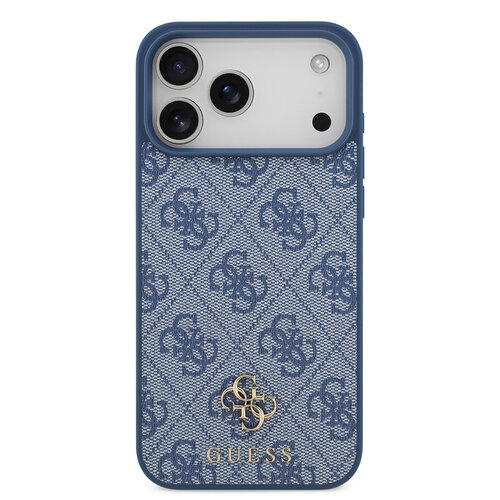 Guess Guess iPhone 17 Pro Max/iPhone 18 Pro Max Coque arrière MagSafe Petit motif 4G et logo métallique classique - Bleu