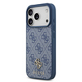 Guess Guess iPhone 17 Pro/iPhone 18 Pro Coque arrière MagSafe Petit motif 4G et logo métallique classique - Bleu