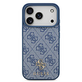 Guess Guess iPhone 17 Pro/iPhone 18 Pro Coque arrière MagSafe Petit motif 4G et logo métallique classique - Bleu