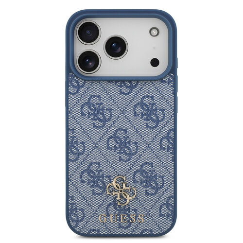 Guess Guess iPhone 17 Pro/iPhone 18 Pro Coque arrière MagSafe Petit motif 4G et logo métallique classique - Bleu