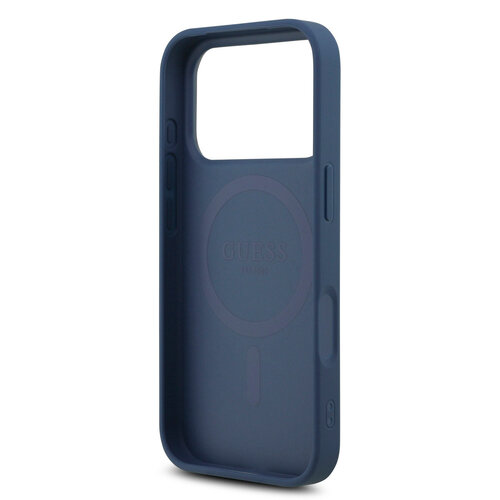 Guess Guess iPhone 17 Pro/iPhone 18 Pro Coque arrière MagSafe Petit motif 4G et logo métallique classique - Bleu