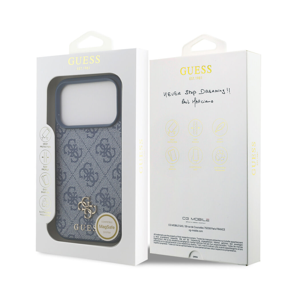 Guess Guess iPhone 17 Pro Back-Cover hul - MagSafe - Small 4G & Classic Metal Logo - Blau