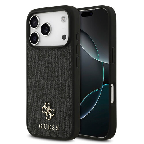 Guess Guess iPhone 17 Pro/iPhone 18 Pro Coque arrière MagSafe Petit motif 4G et logo métallique classique - Noir