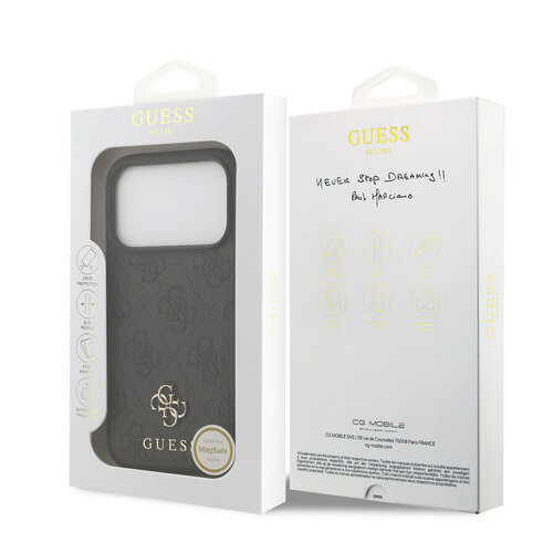 Guess Guess iPhone 17 Pro/iPhone 18 Pro Coque arrière MagSafe Petit motif 4G et logo métallique classique - Noir