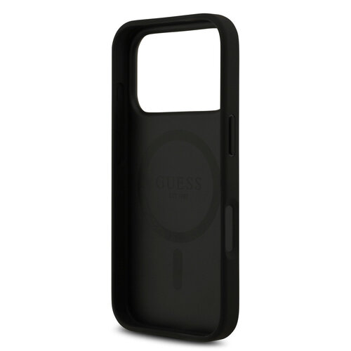 Guess Guess iPhone 17 Pro/iPhone 18 Pro Coque arrière MagSafe Petit motif 4G et logo métallique classique - Noir