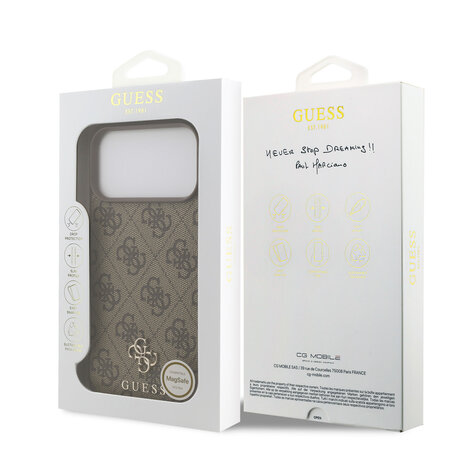 Guess Guess iPhone 17 Pro Max Backcover hoesje - MagSafe - Small 4G & Classic Metal Logo - Bruin