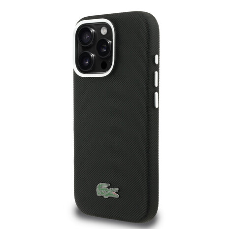 Lacoste Lacoste iPhone 16 Pro Back-Cover hul - MagSafe - Metal Edges - Iconic Petit Pique Logo - Schwarz