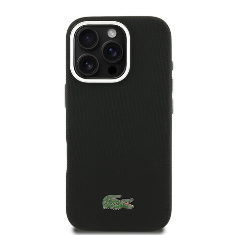 Lacoste Lacoste iPhone 16 Pro Back-Cover hul - MagSafe - Metal Edges - Iconic Petit Pique Logo - Schwarz