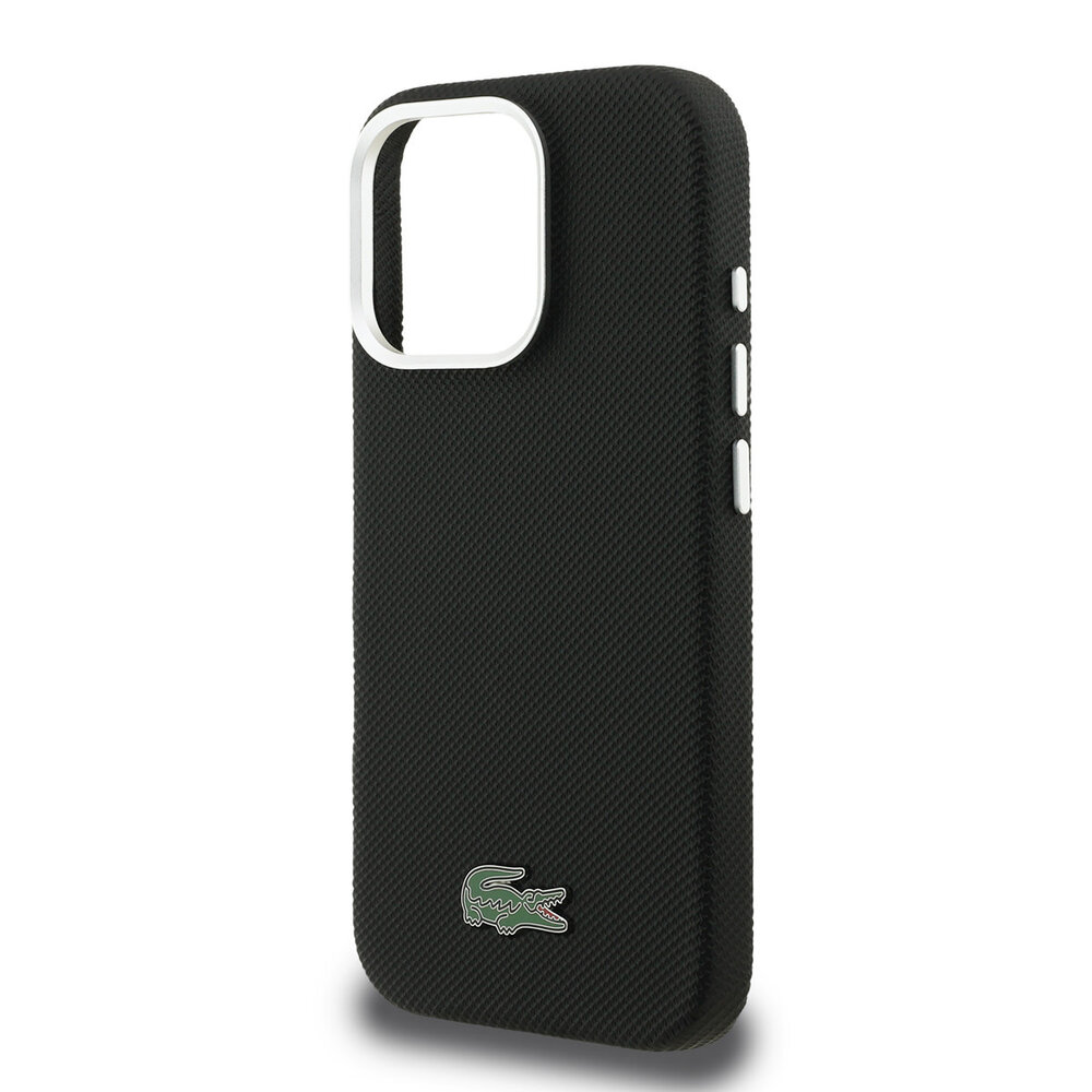 Lacoste Lacoste iPhone 16 Pro Backcover hoesje - MagSafe - Metal Edges - Iconic Petit Pique Logo - Zwart