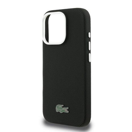 Lacoste Lacoste iPhone 16 Pro Back cover case - MagSafe - Metal Edges - Iconic Petit Pique Logo - Black