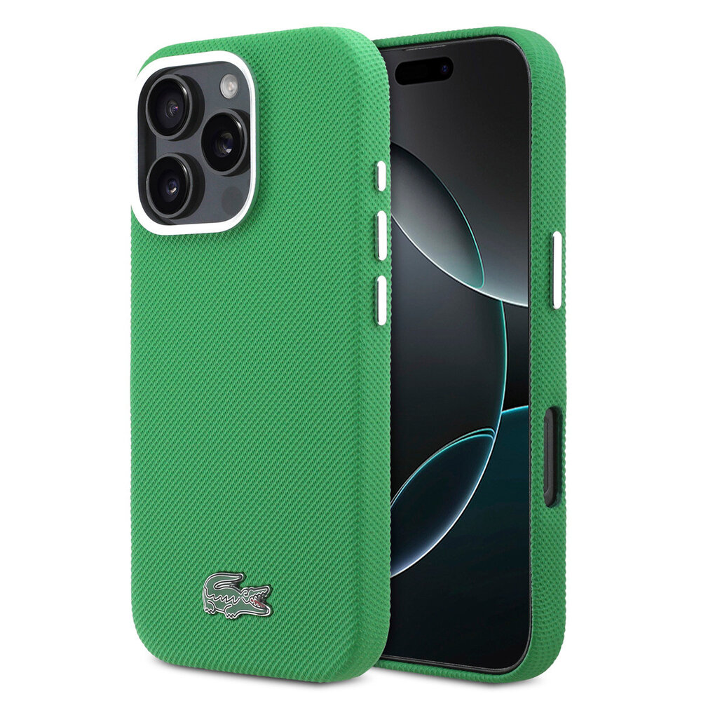 Lacoste Lacoste iPhone 16 Pro Back-Cover hul - MagSafe - Metal Edges - Iconic Petit Pique Logo - Estragon Green